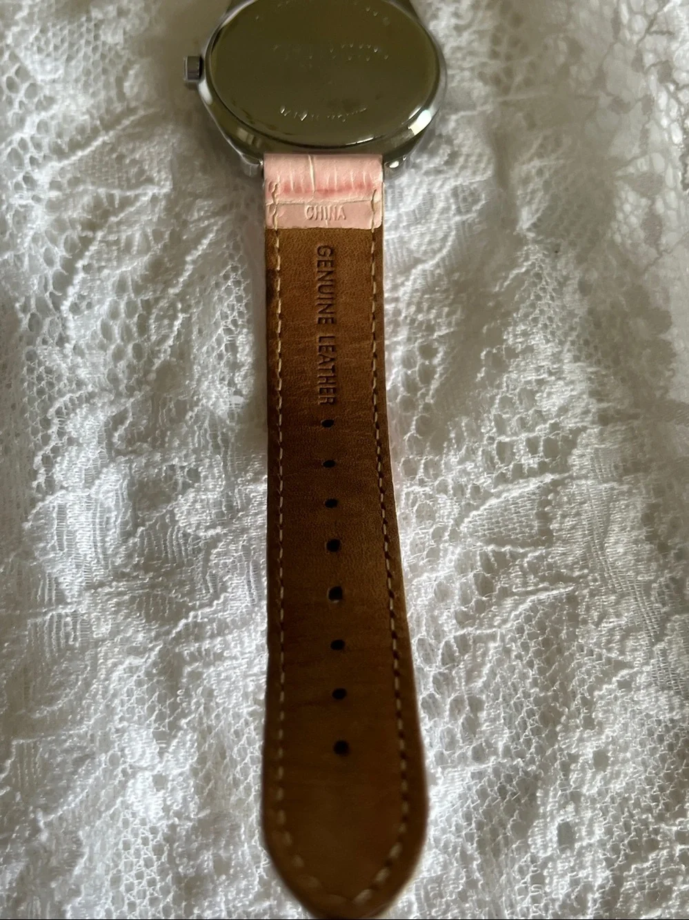 GUESS Pink Crystal-Trim Heart Dial Women’s Watch